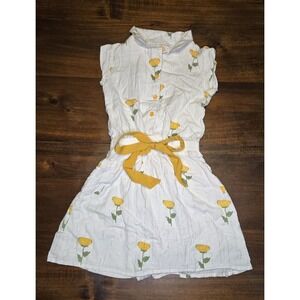 Peppermint Summer Party Girls Large Dress Yellow/White Print Lined Tie‎ Waist